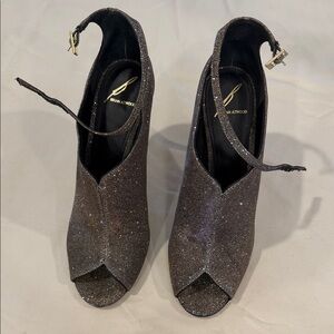 Brian Atwood Sparkling Open Toe Heels - Silver
